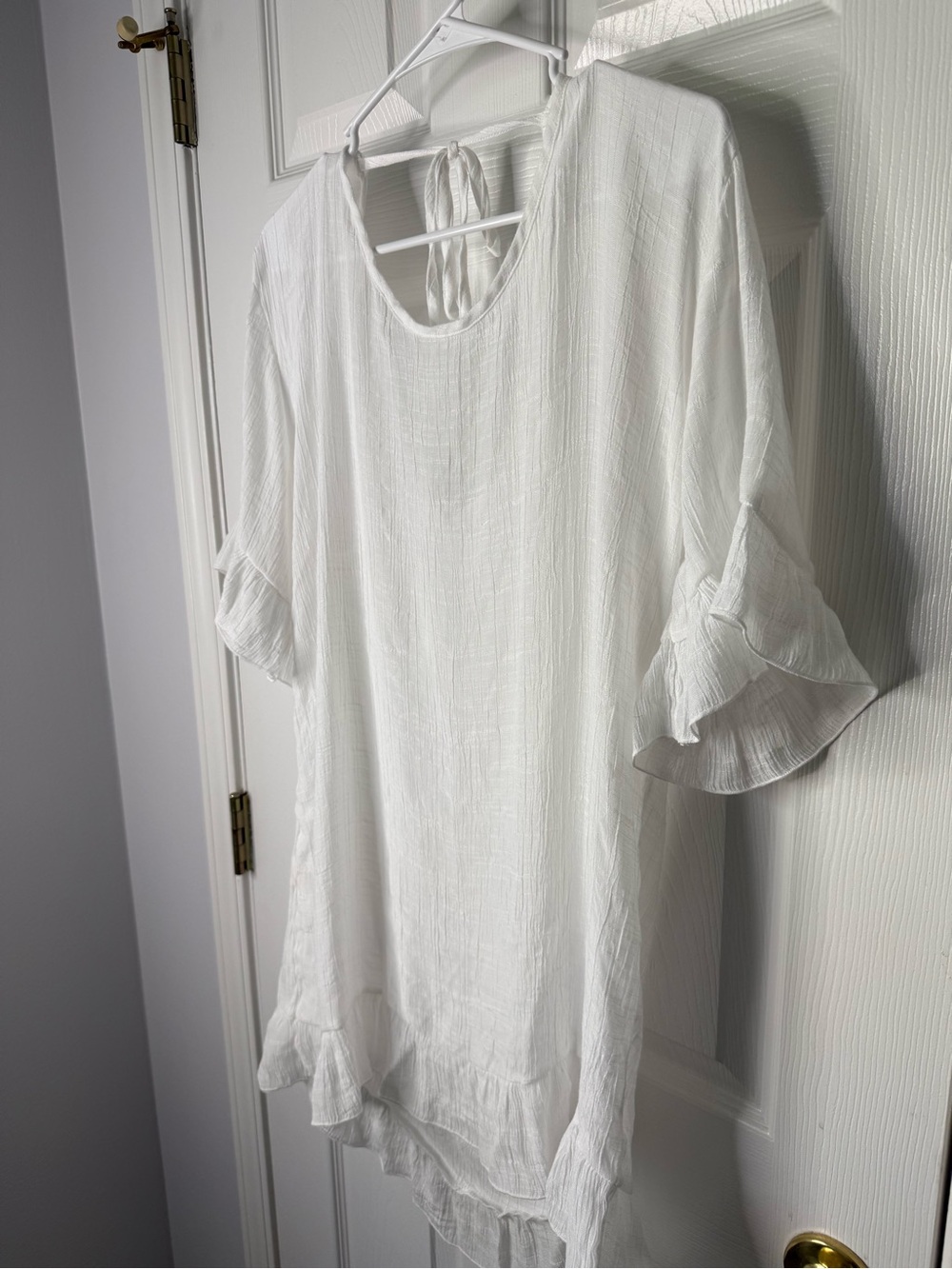 Women’s White Sheer Victorian Swimsuit Coverup Knee Length Beach Dress Vacation - Picture 9 of 10